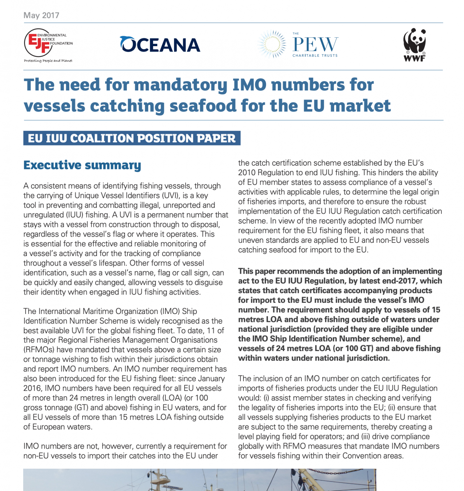 The need for mandatory IMO numbers for vessels catching seafood for the EU market