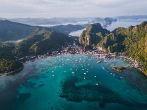 Aerial photo of a bay in the Philippines.