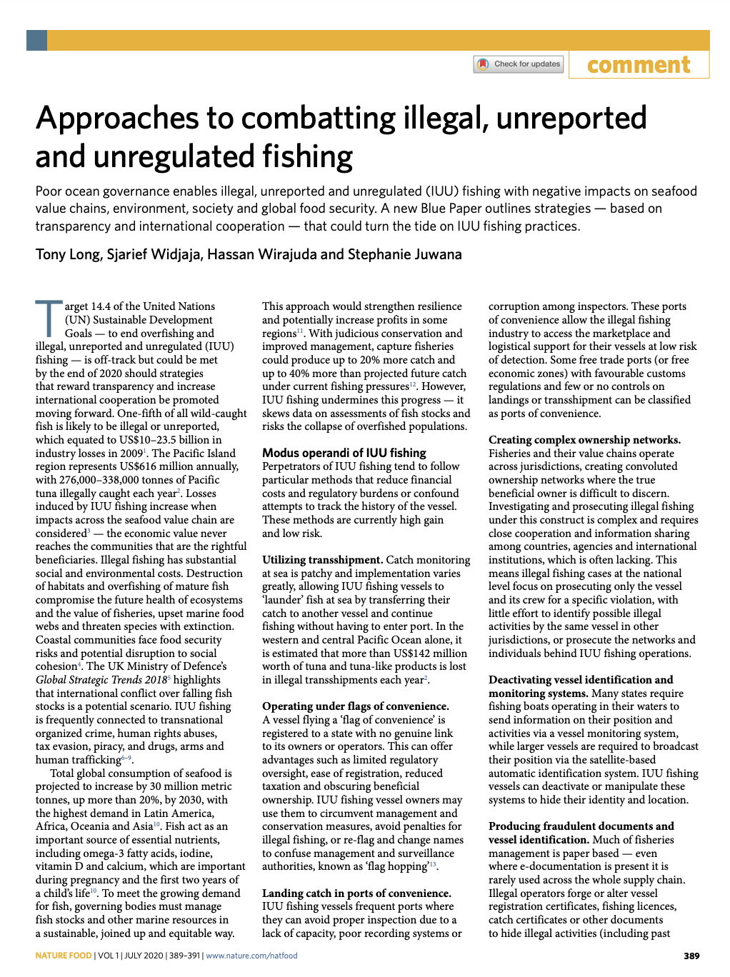 Approaches to combatting illegal, unreported, and unregulated fishing
