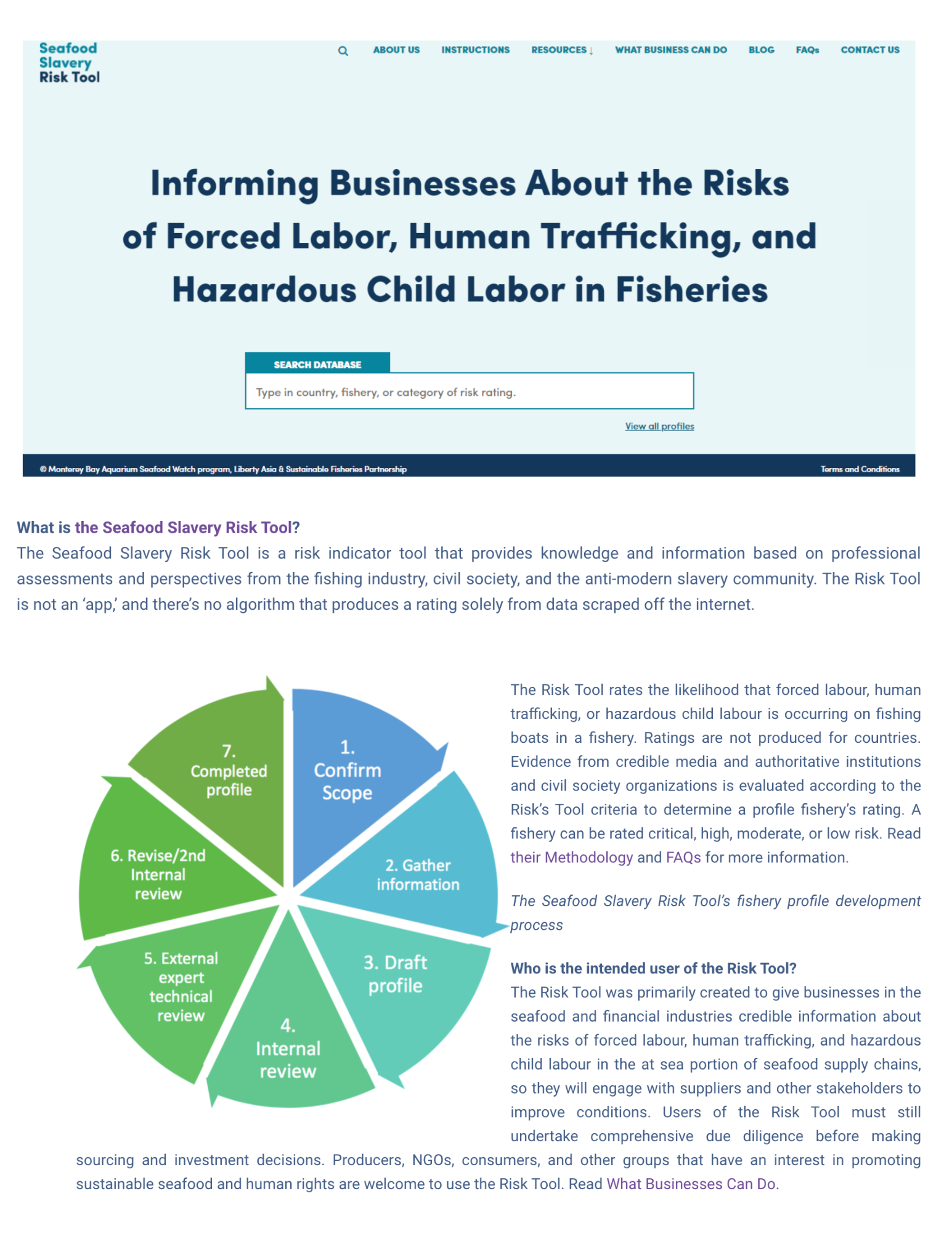 The Seafood Slavery Risk Tool is a Risk Indicator Tool