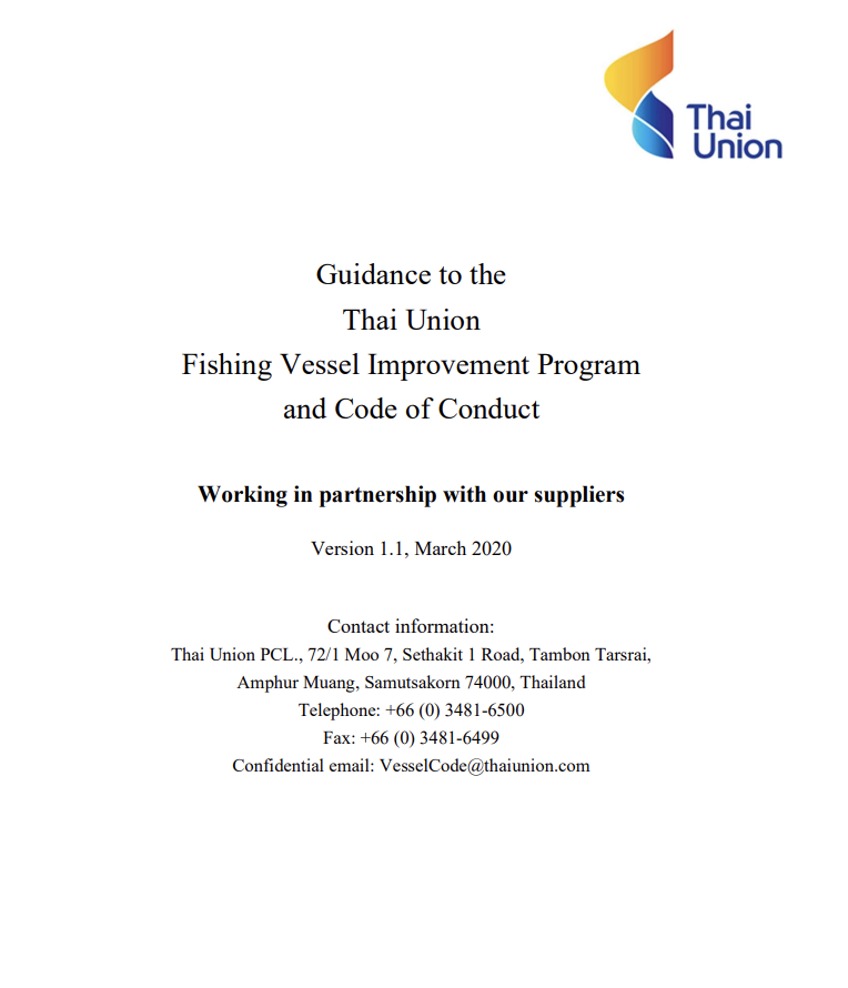 Guidance to the Thai Union Fishing Vessel Improvement Program and Code of Conduct